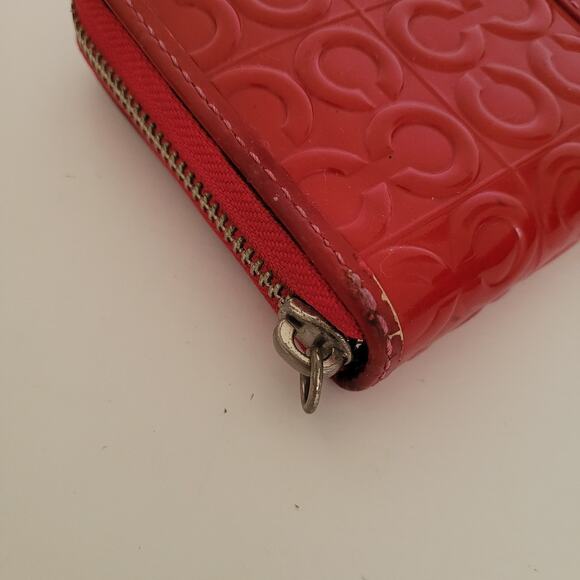 Coach Accordion Zip Around Wallet Pink Red Large Patent Leather - Picture 9 of 11